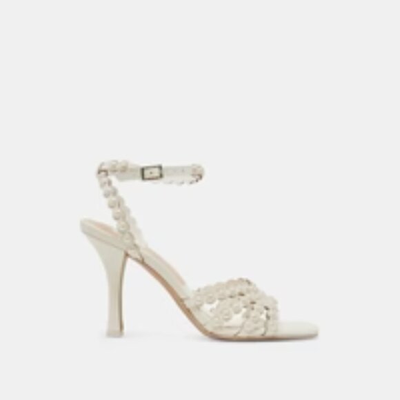 NEW DOLCE VITA Leather Hellen Faux Pearl Dress Heels in white 1025 3m7 - Picture 8 of 10